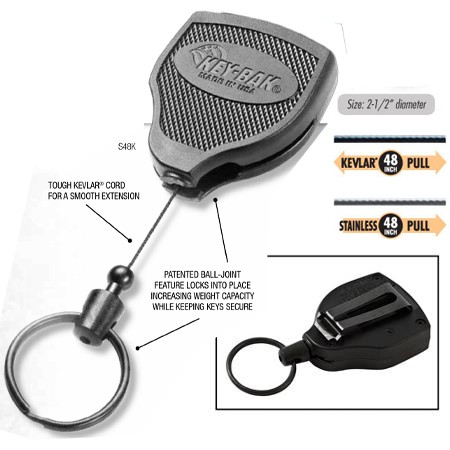 Key-Bak #485B-HDK Self Retracting Key Reel with Kevlar Cord Made in the USA 